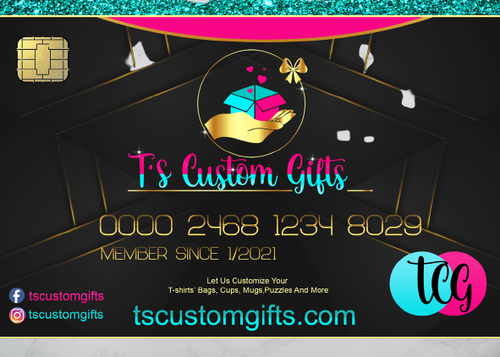 Gift Card - customized t-shirts, Birthday Party Shirt, Customized Tumblers, Customizable diaper bags, personalized headbands, Customized Mugs, Customized Bottles, Customized License Plate, Custom Mouse Pad -  T's Custom Gifts